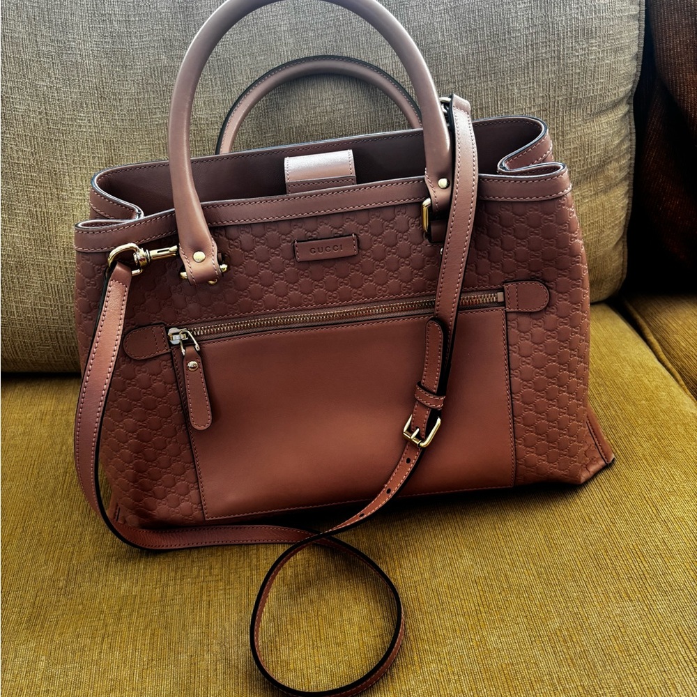 Gucci Microguccissima Bree Mauve Leather Top-Handle Satchel